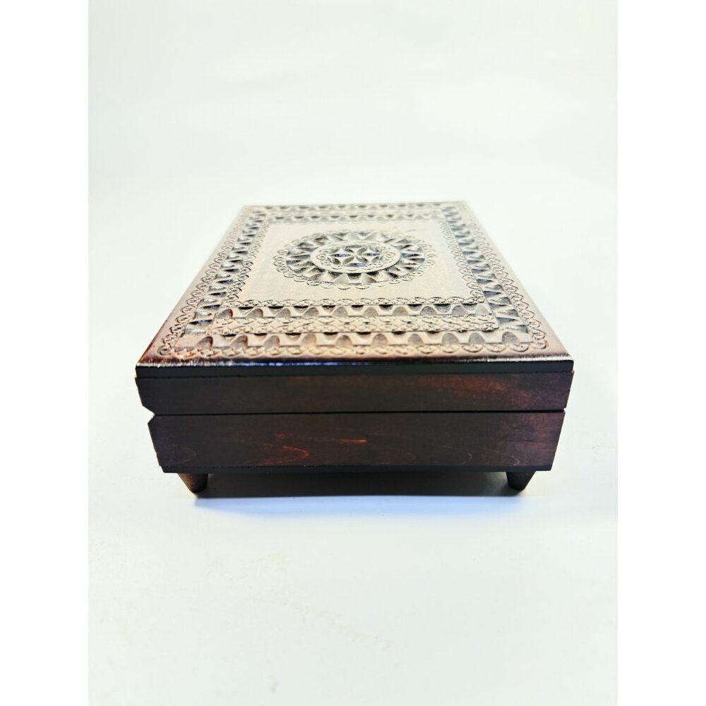 Wooden Music Box Trinket Jewelry Hand Carved Vintage Poland Lidded Handmade Smal - Picture 11 of 16